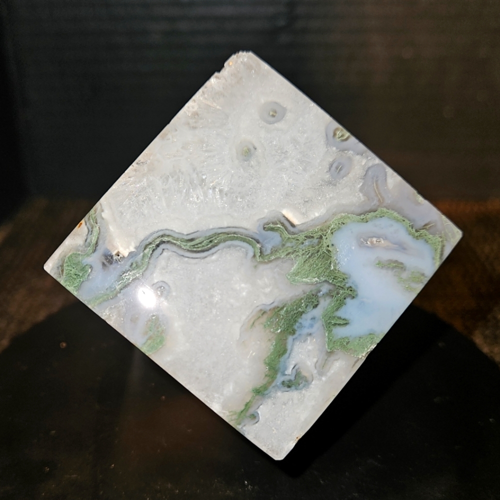 Druzy Moss Agate Cube